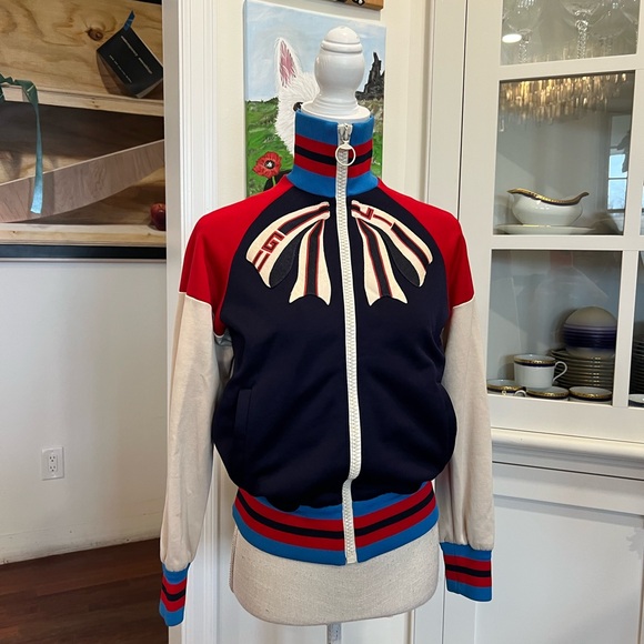 Gucci Blue & Navy Contrast Ribbed Collar Jacket - Picture 3 of 9